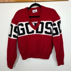 GCDS Red Logo V-Neck Wool Blend Knit Sweater size S